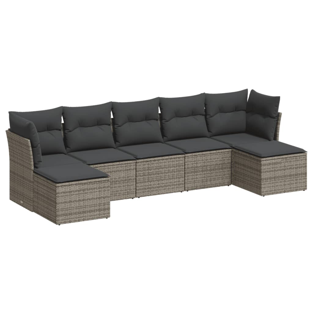 Set Divani da Giardino 7 pz Grigio in Polyrattan con Cuscini