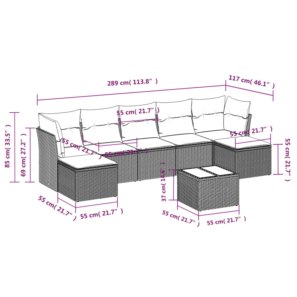 Set Divano da Giardino 8 pz Rattan PE Grigio Chiaro con Cuscini