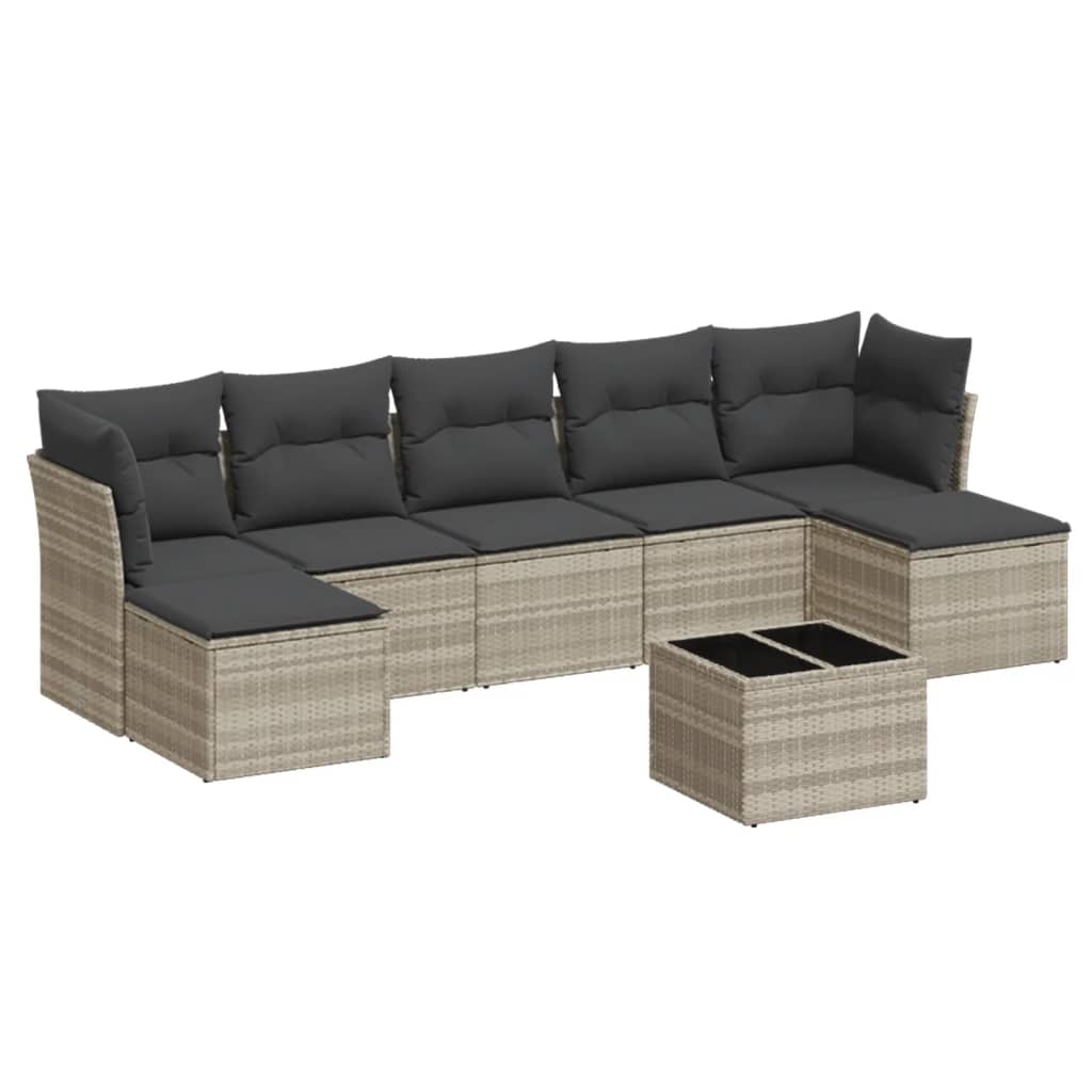 Set Divano da Giardino 8 pz Rattan PE Grigio Chiaro con Cuscini