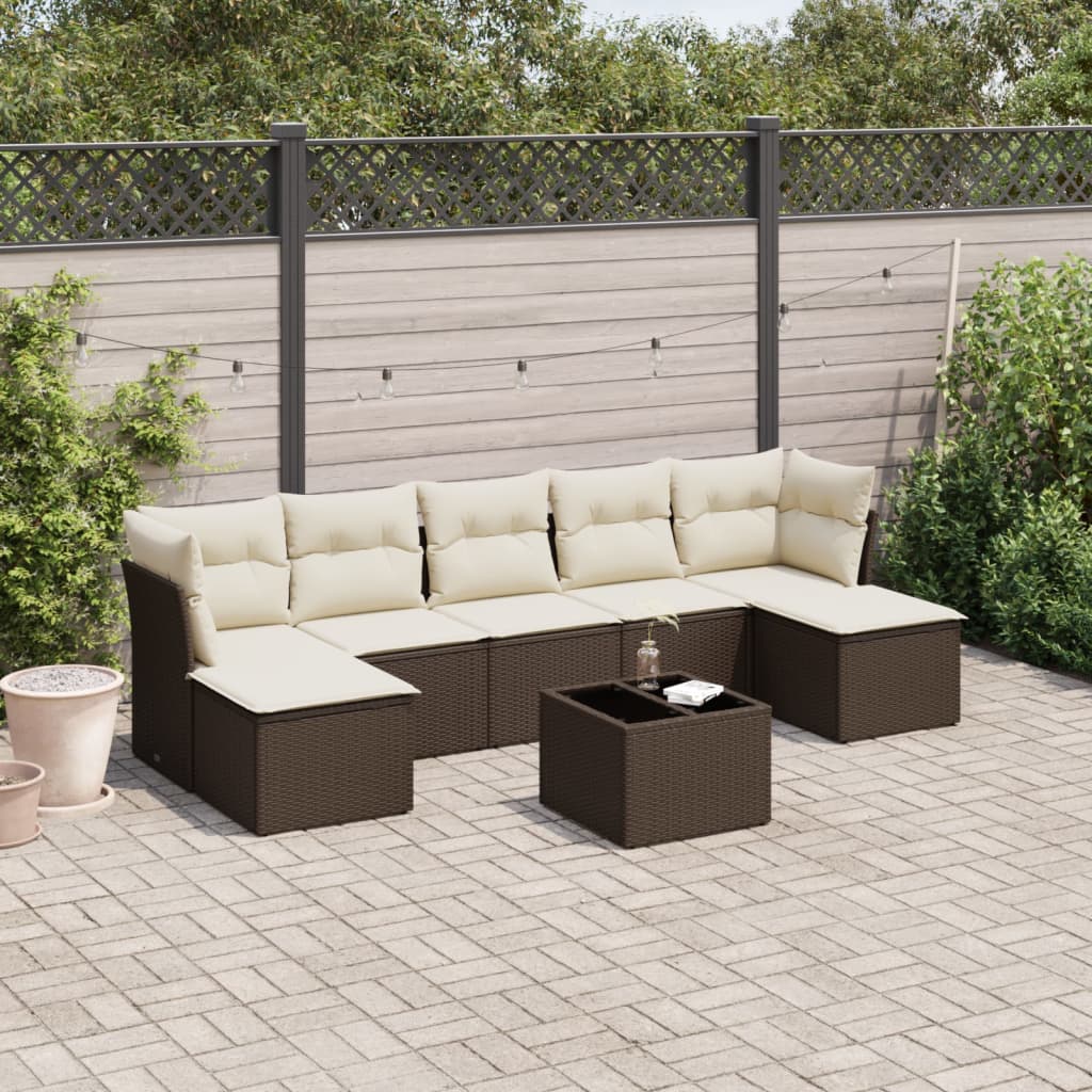 Salotto da Giardino 8 pz con Cuscini Marrone in Polyrattan
