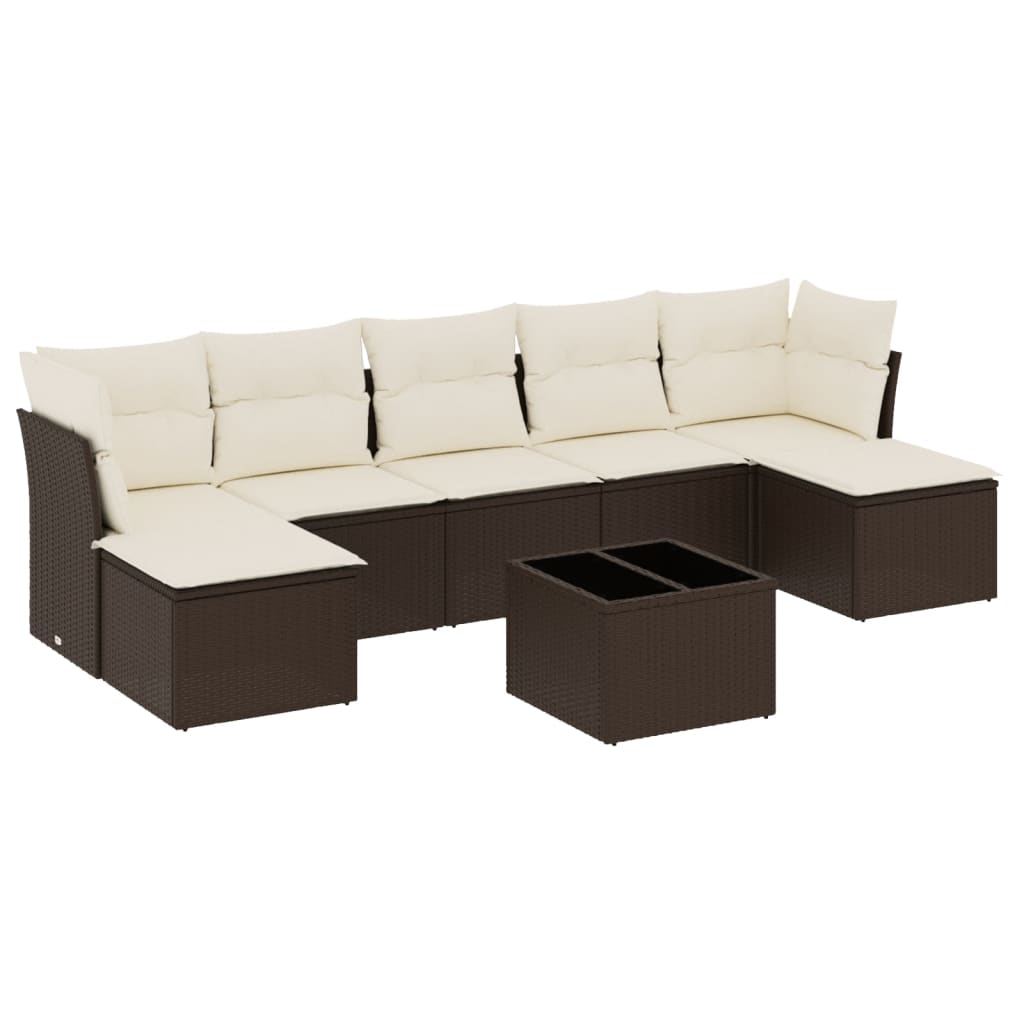 Salotto da Giardino 8 pz con Cuscini Marrone in Polyrattan