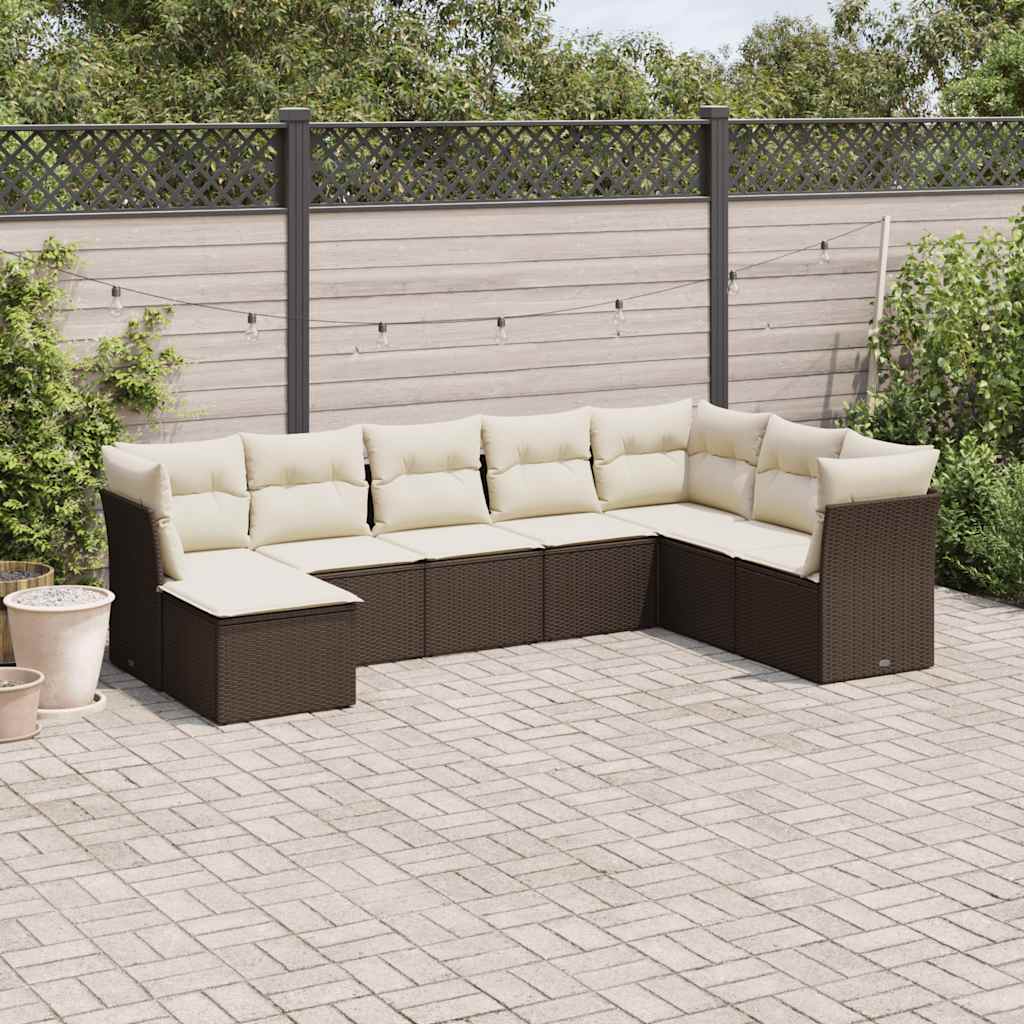 Set Divani da Giardino 8 pz con Cuscini Marrone