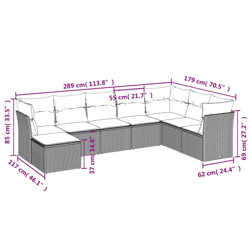 Set Divani da Giardino 8 pz con Cuscini Marrone
