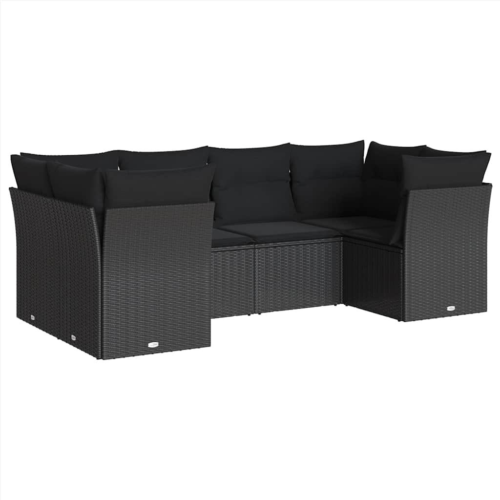 Divano da giardino nero 6 pz in polyrattan con cuscini