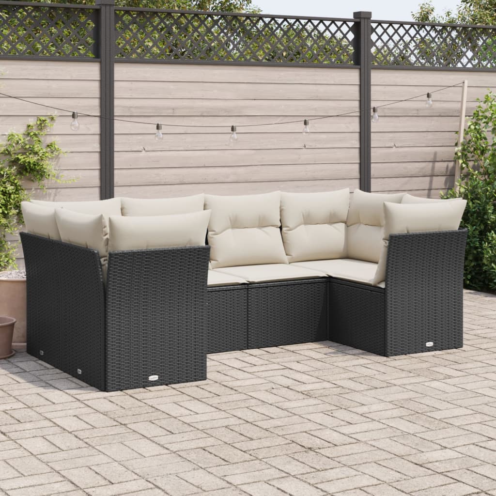 Salotto da Giardino Nero in Polyrattan 6 pz con Cuscini