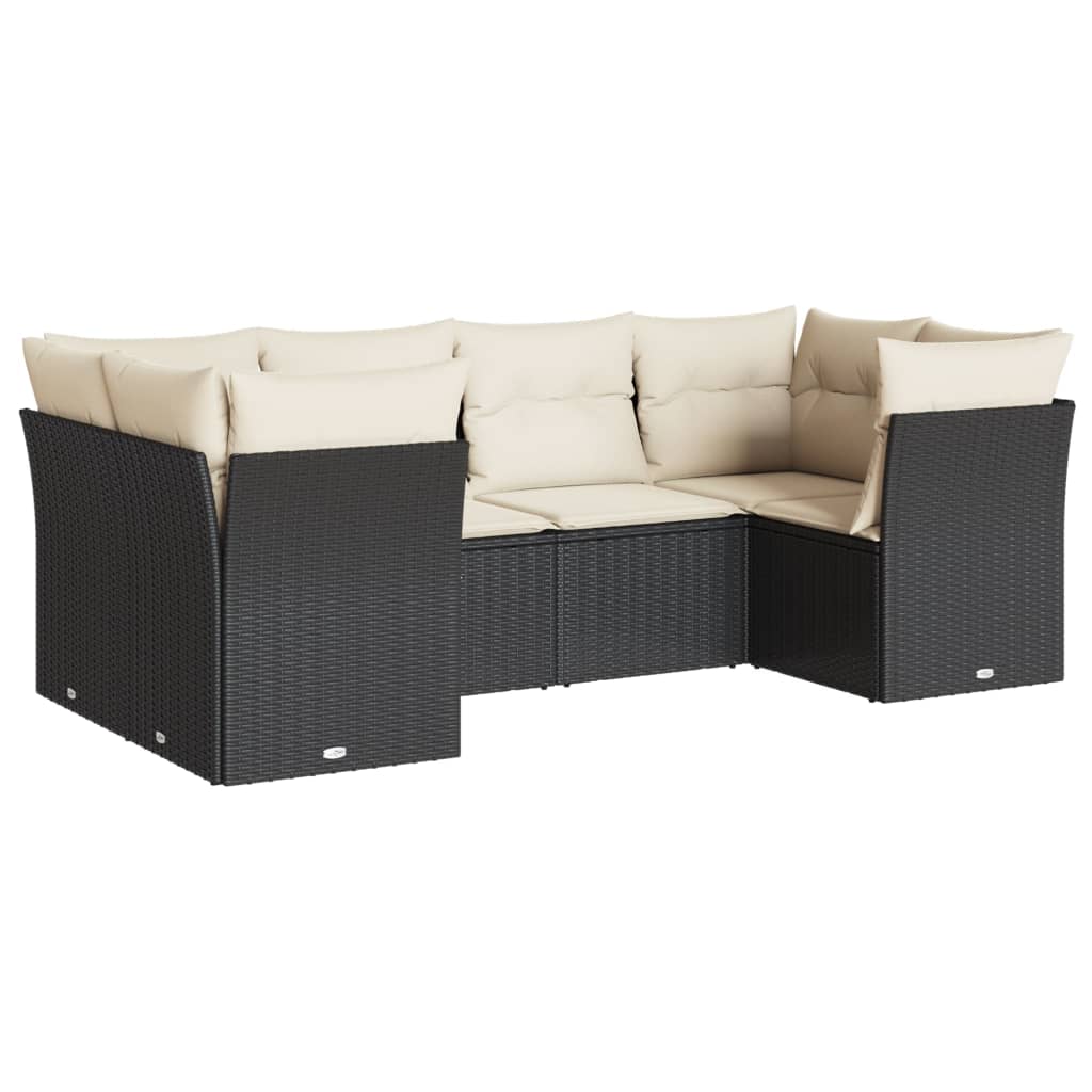 Salotto da Giardino Nero in Polyrattan 6 pz con Cuscini