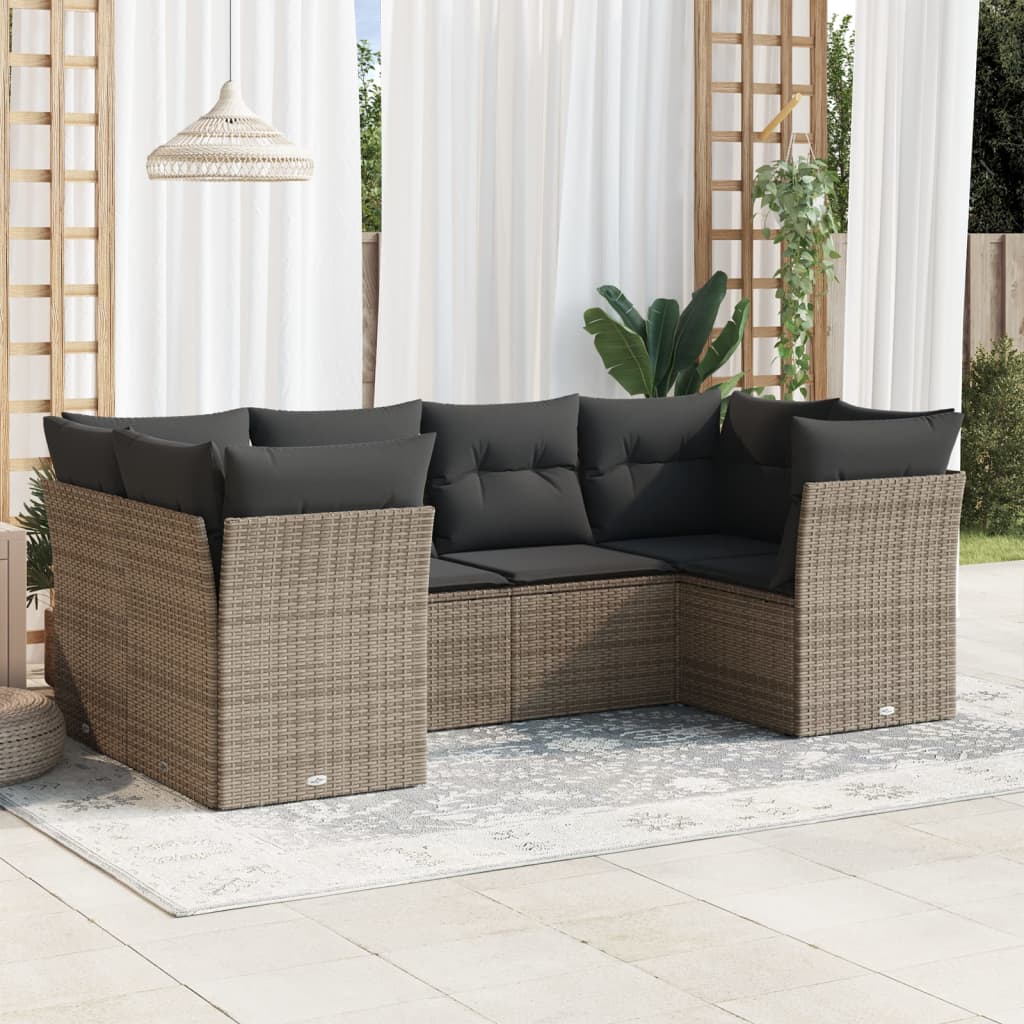 Salotto da Giardino Grigio 6 Pezzi in Polyrattan
