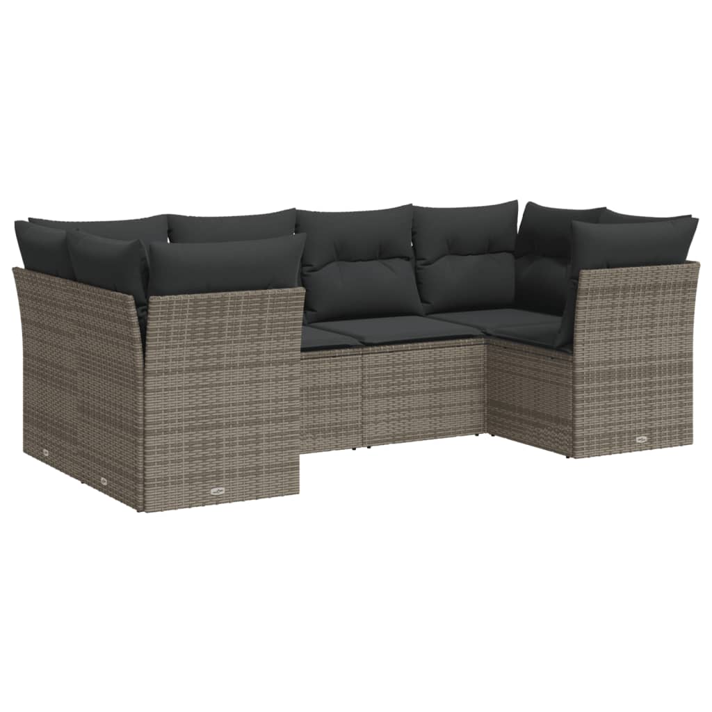Salotto da Giardino Grigio 6 Pezzi in Polyrattan