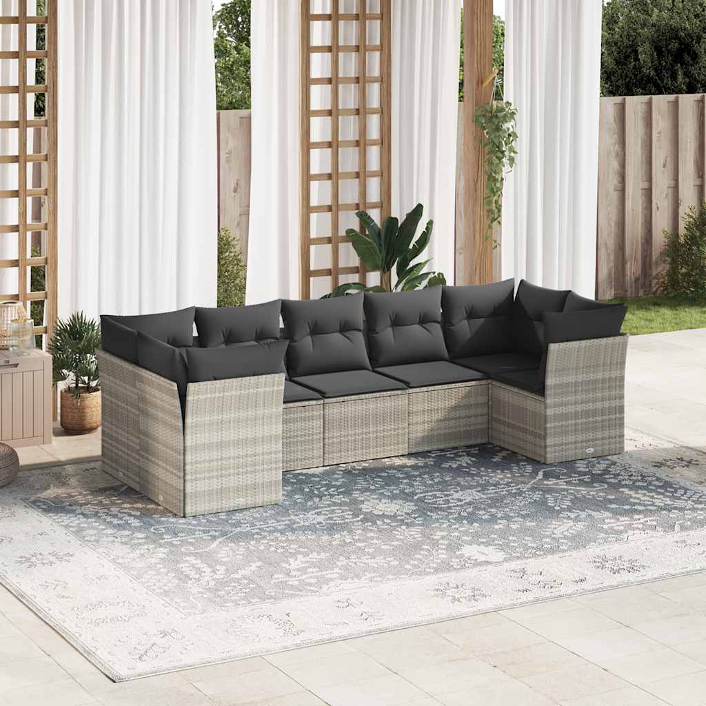 Set Divano da Giardino 7 pz con Cuscini Grigio Chiaro
