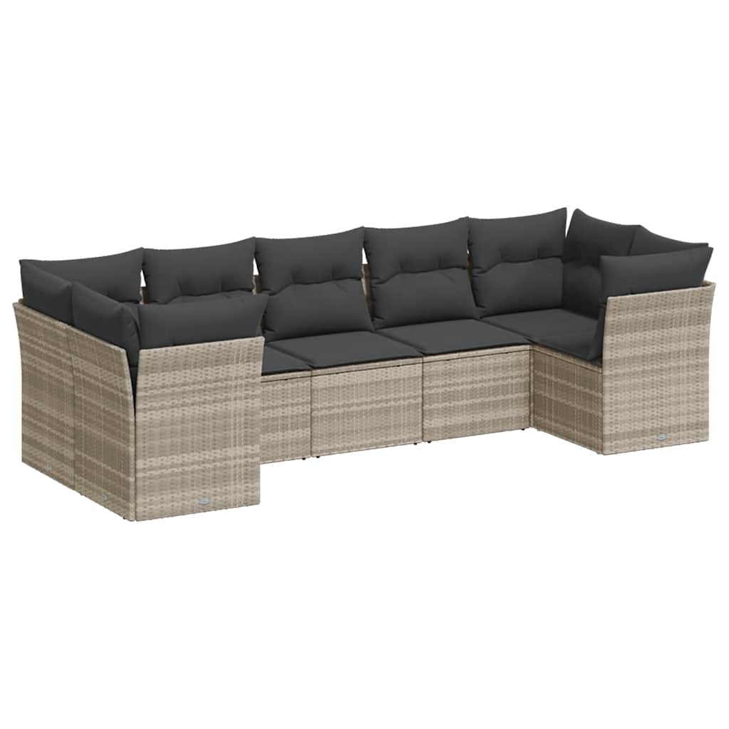 Set Divano da Giardino 7 pz con Cuscini Grigio Chiaro