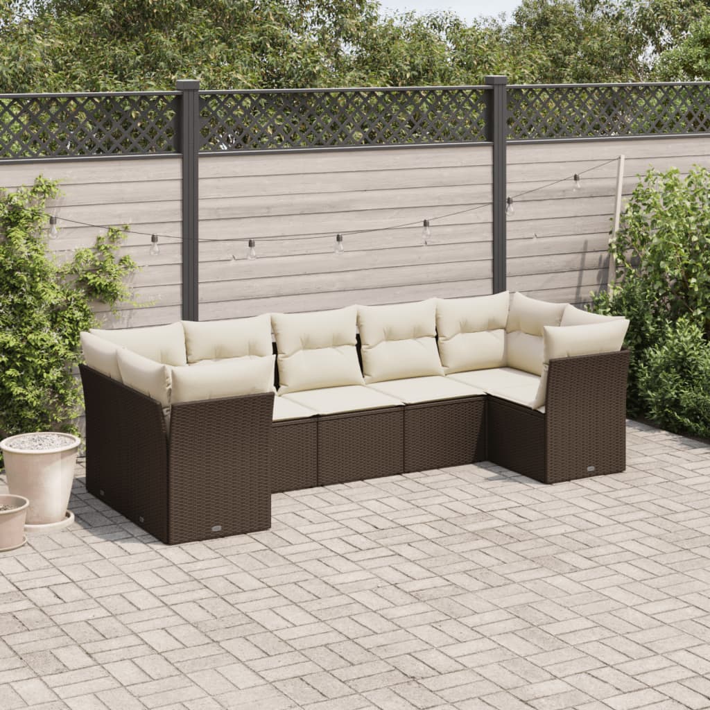 Salotto da Giardino 7 pz in Polyrattan Marrone e Crema