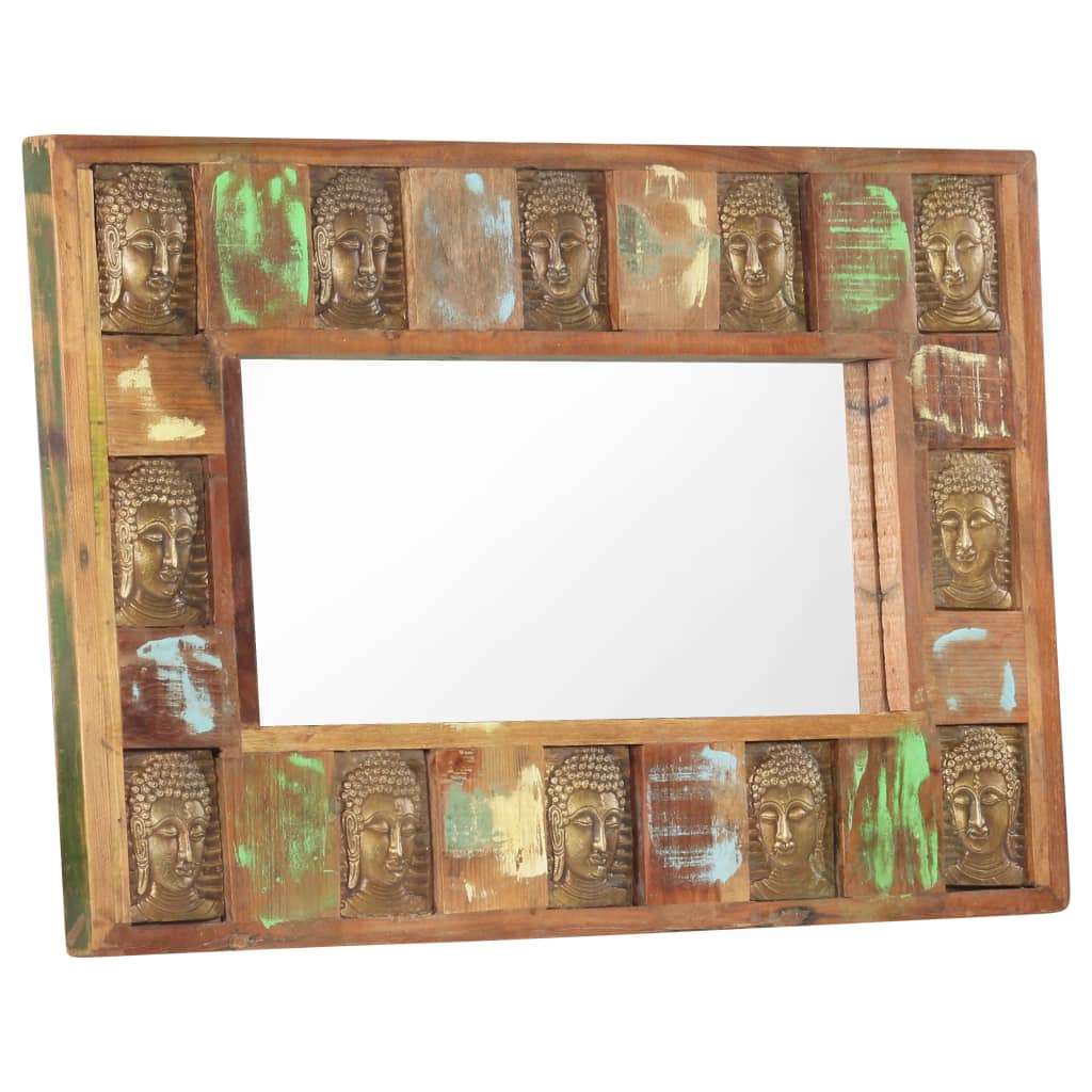 Specchio Decorato con Buddha 80x50cm Legno Massello di Recupero