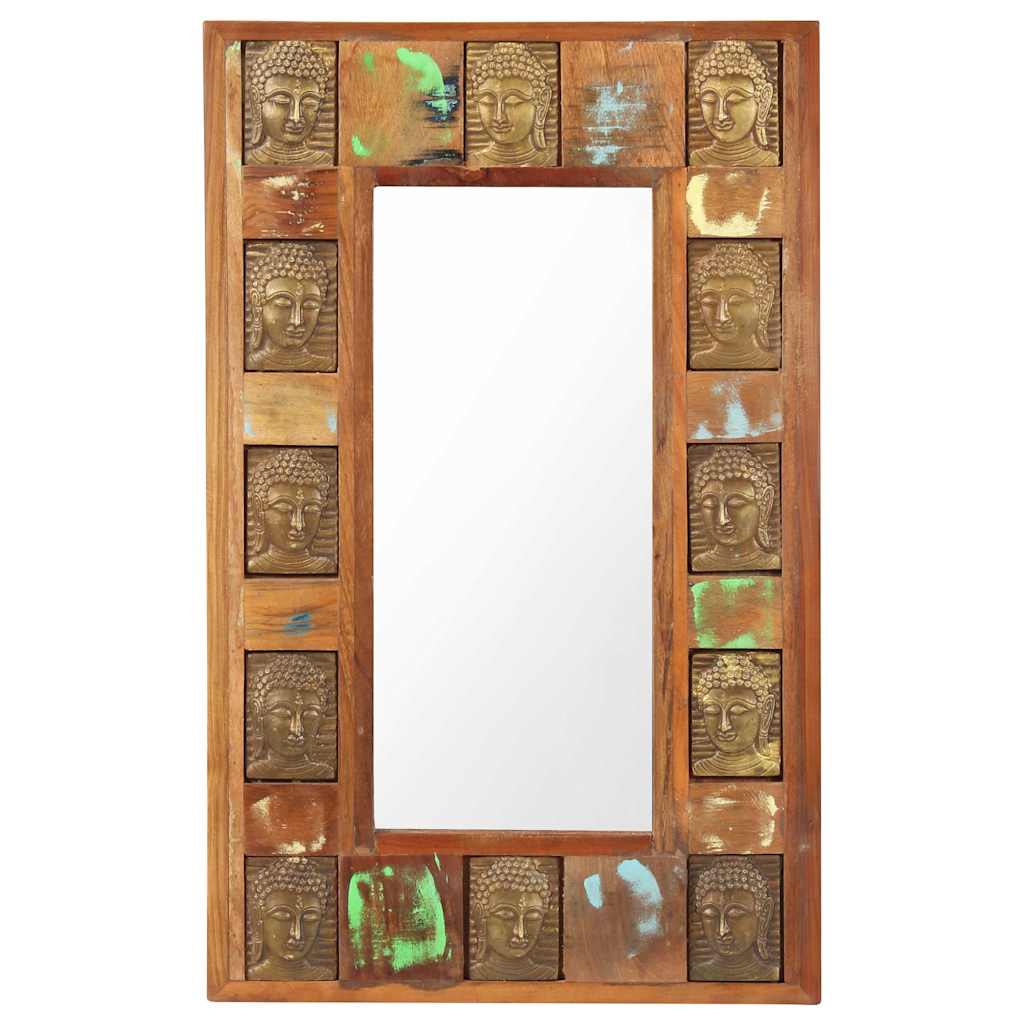 Specchio Decorato con Buddha 50x80cm Legno Massello di Recupero