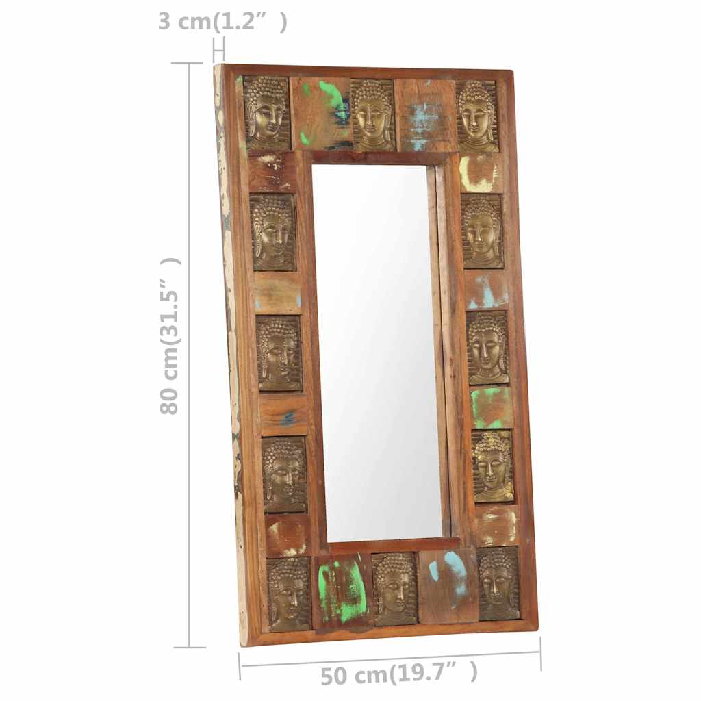 Specchio Decorato con Buddha 50x80cm Legno Massello di Recupero