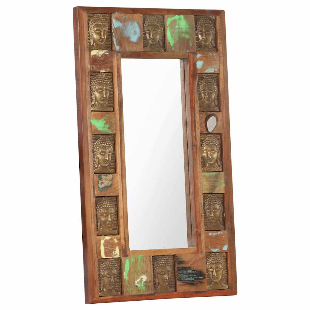 Specchio Decorato con Buddha 50x80cm Legno Massello di Recupero