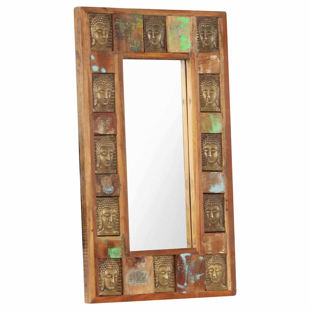 Specchio Decorato con Buddha 50x80cm Legno Massello di Recupero