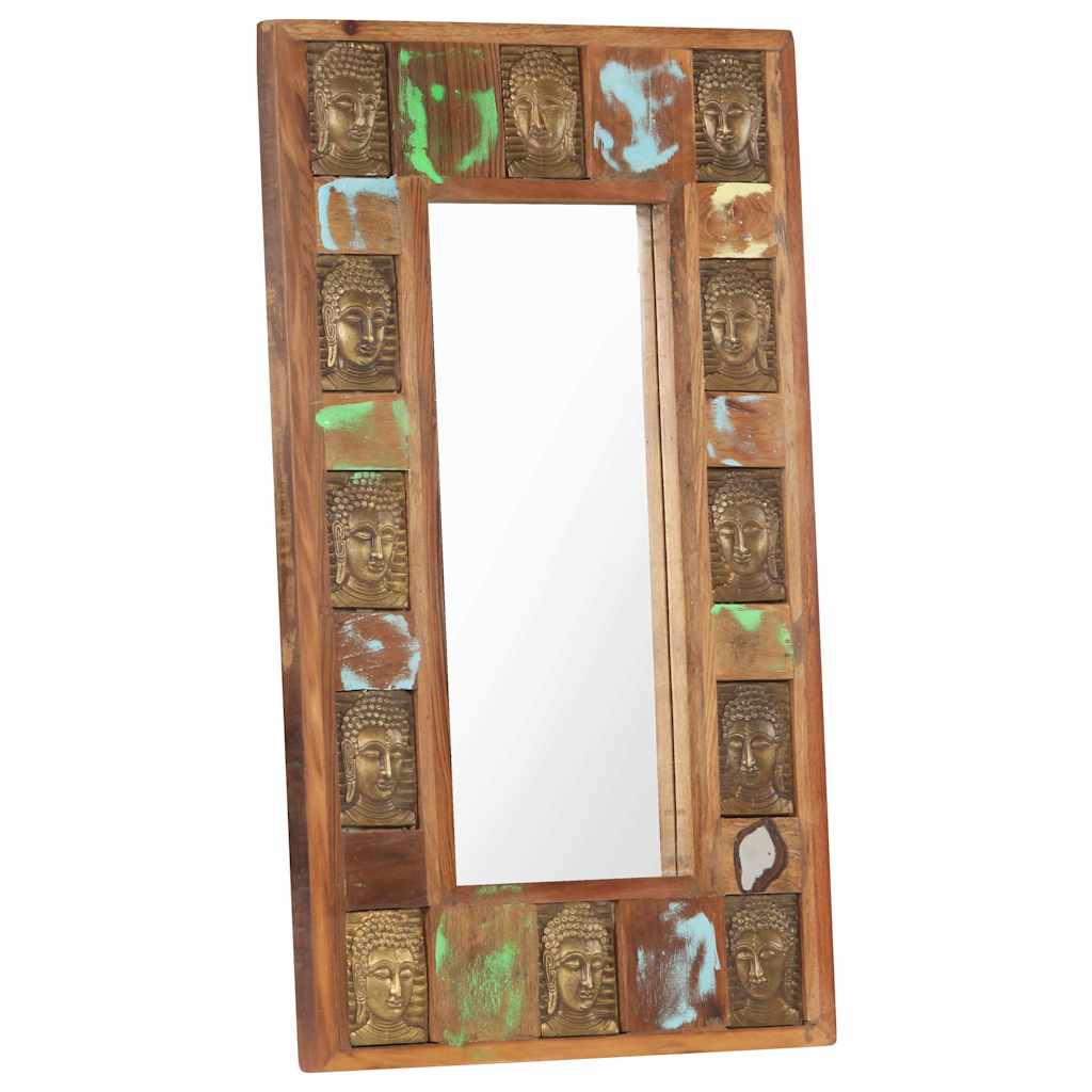 Specchio Decorato con Buddha 50x80cm Legno Massello di Recupero