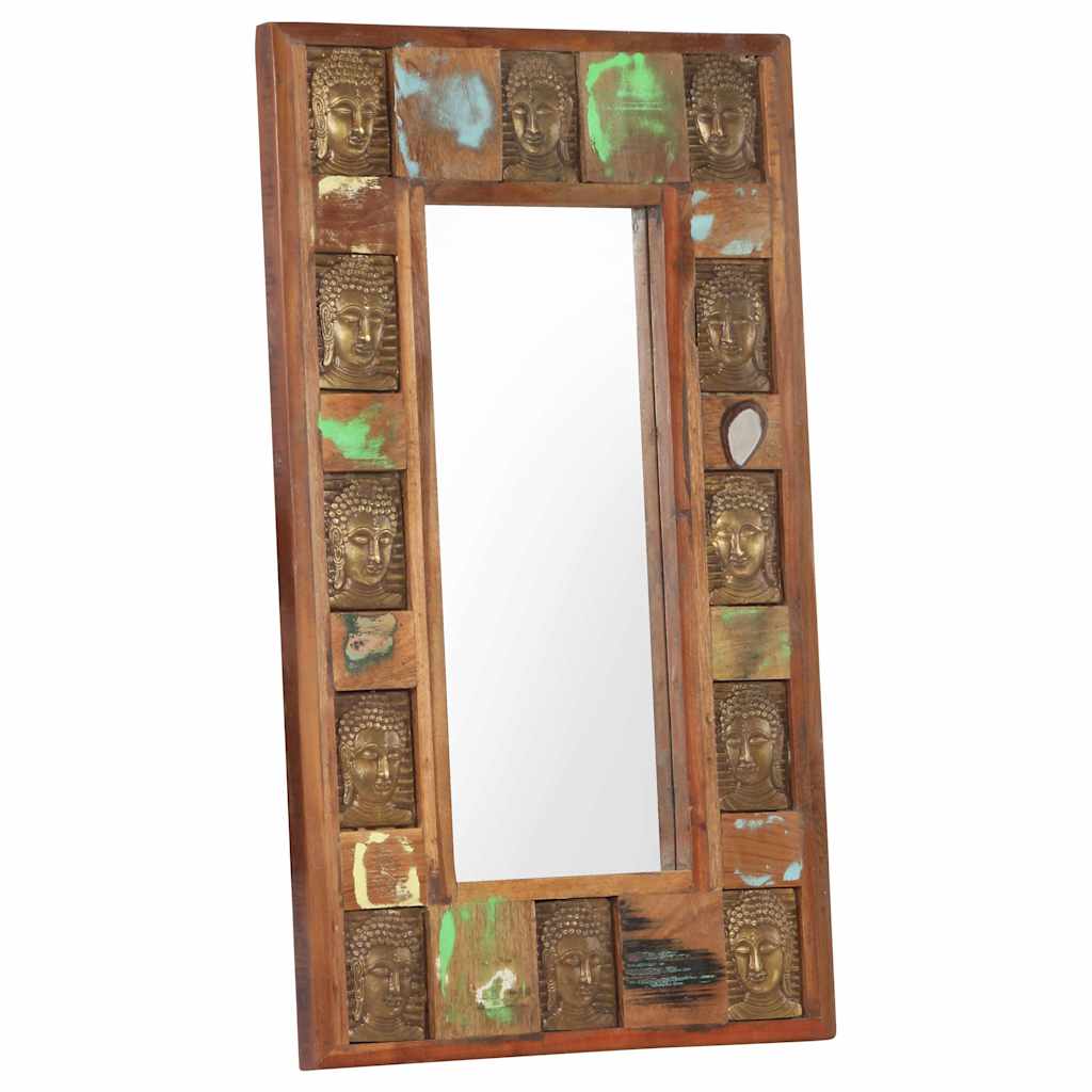Specchio Decorato con Buddha 50x80cm Legno Massello di Recupero
