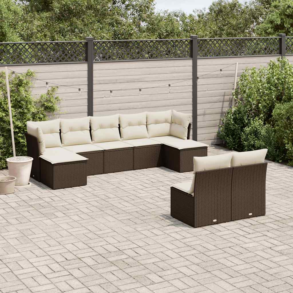 Set divano da giardino 9 pezzi in polyrattan marrone