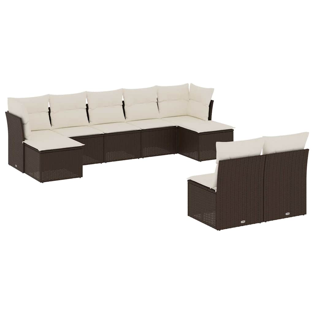 Set divano da giardino 9 pezzi in polyrattan marrone