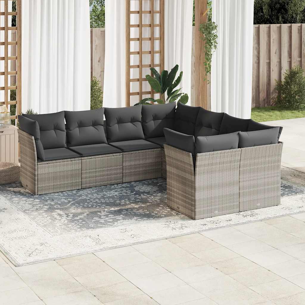 Salotto da giardino 8 pz in polyrattan grigio chiaro
