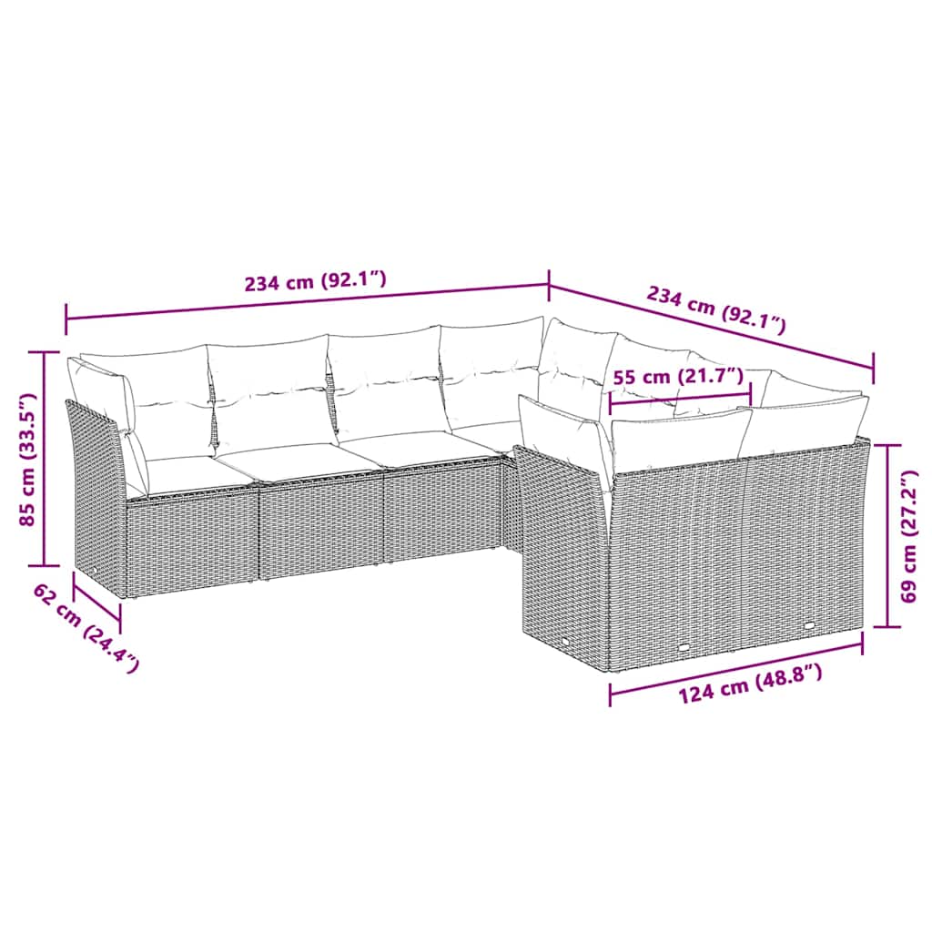 Salotto da giardino 8 pz in polyrattan grigio chiaro