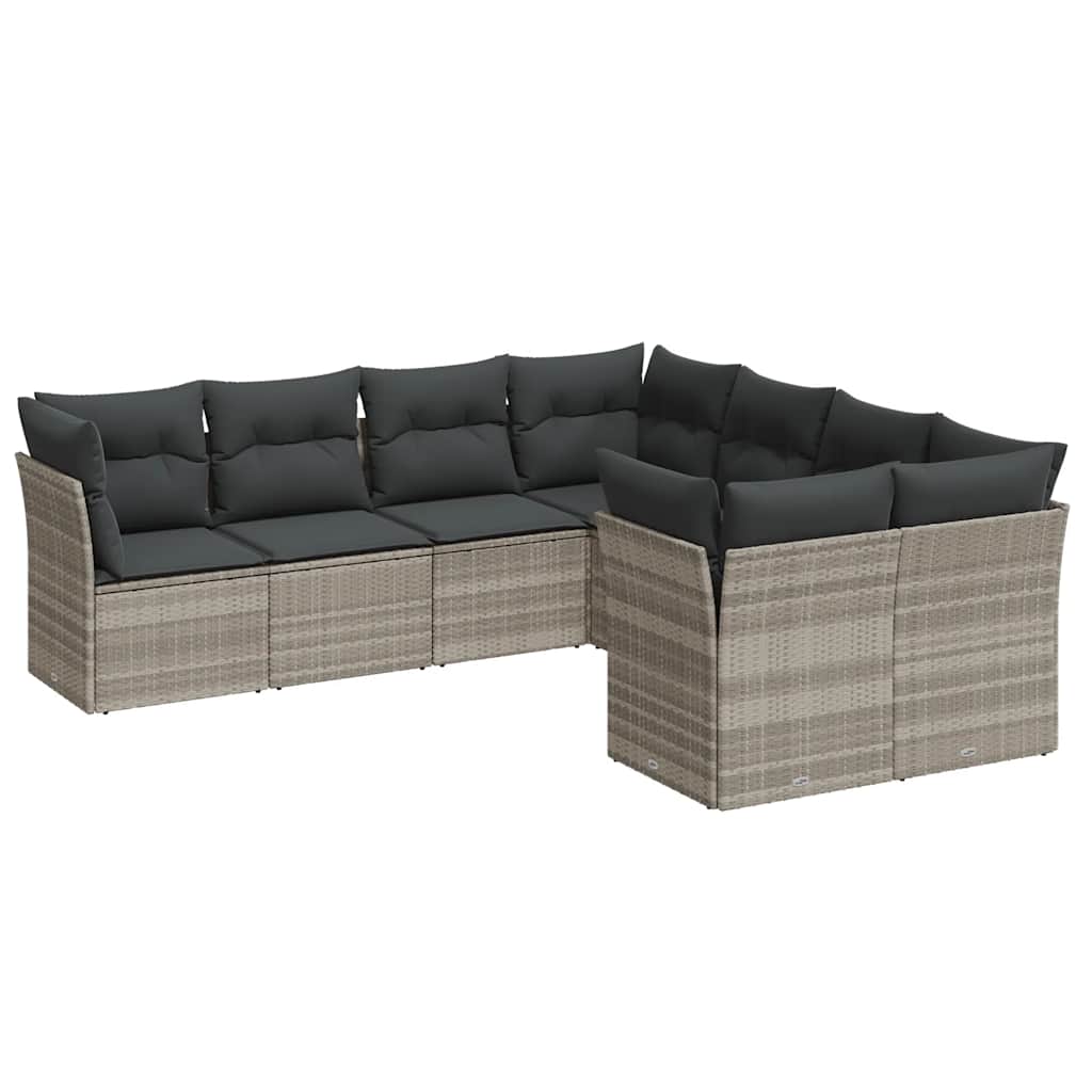 Salotto da giardino 8 pz in polyrattan grigio chiaro