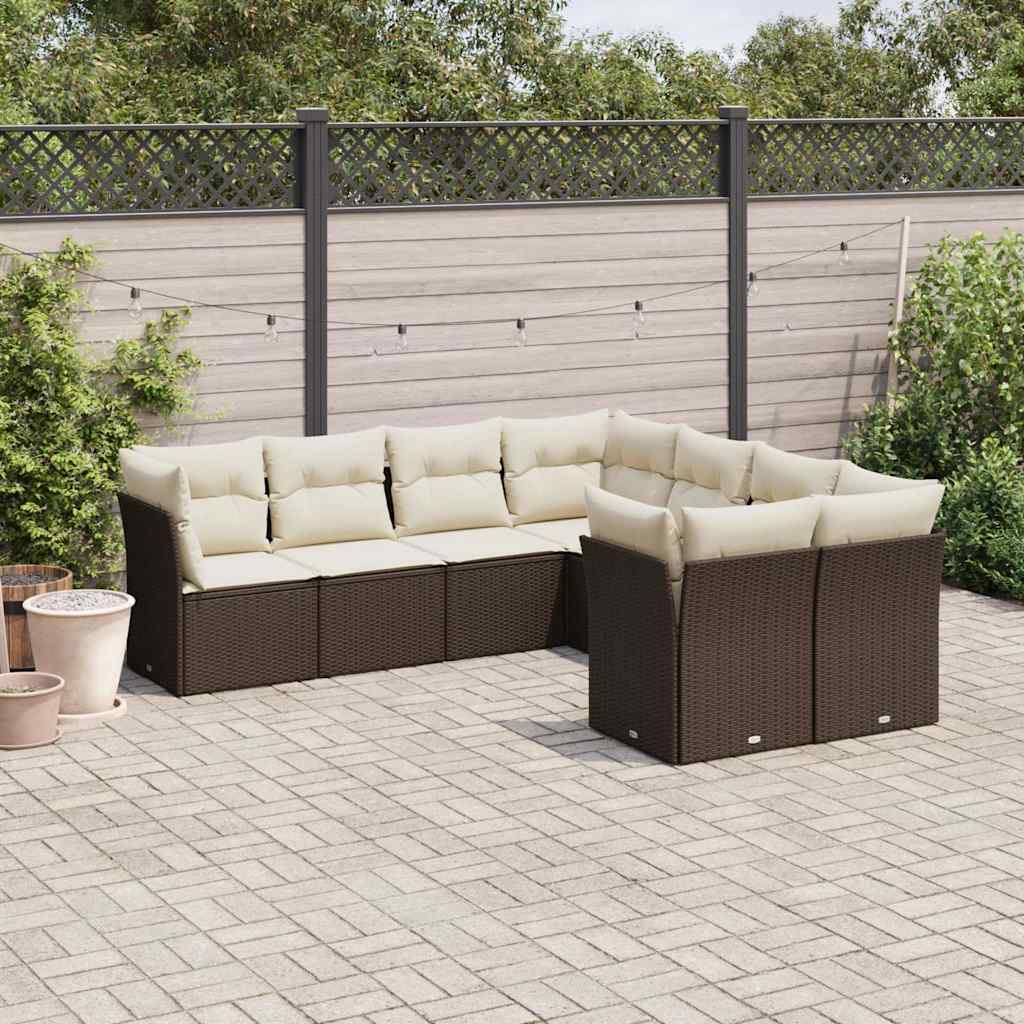 Salotto da giardino 8 pz in polyrattan marrone con cuscini 2