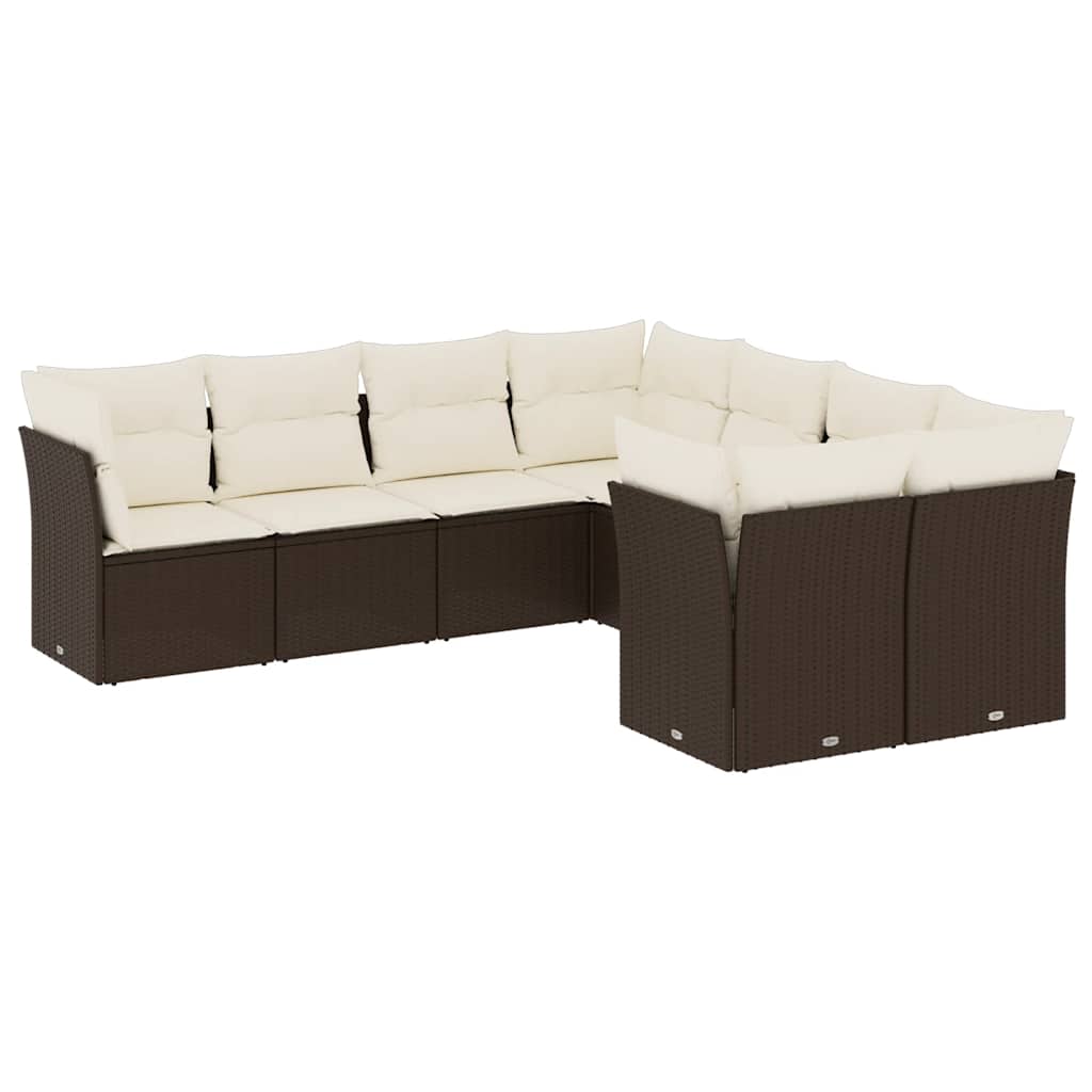 Salotto da giardino 8 pz in polyrattan marrone con cuscini 2