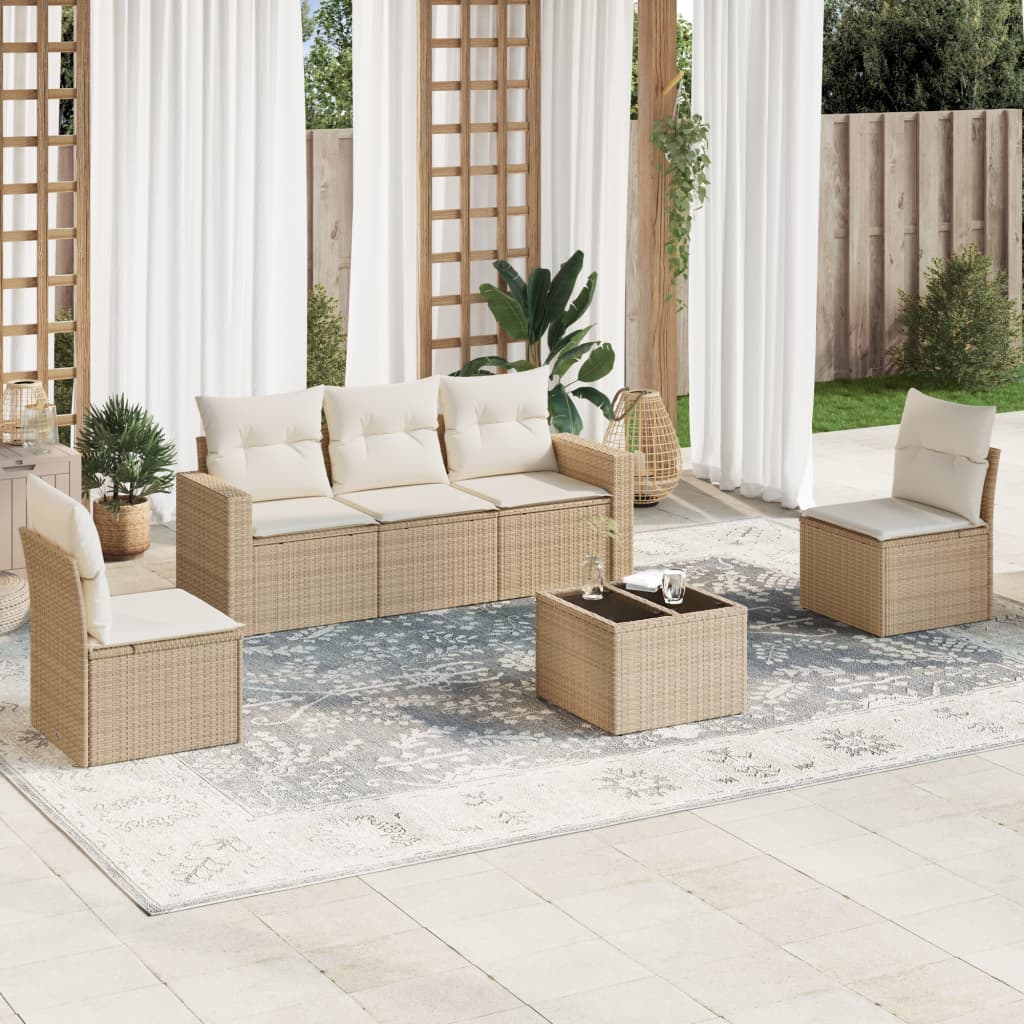 Salotto da giardino 6 pz con cuscini beige in rattan PE