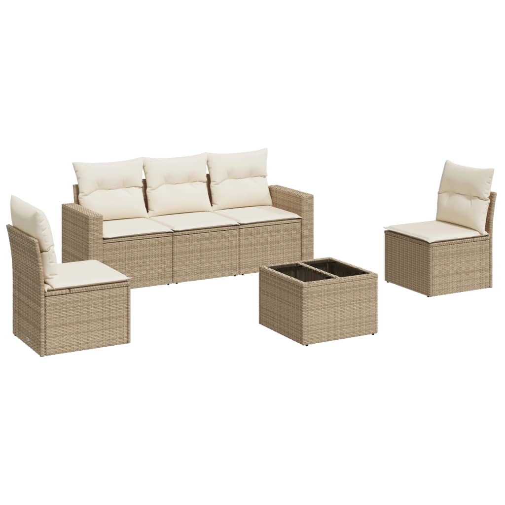 Salotto da giardino 6 pz con cuscini beige in rattan PE
