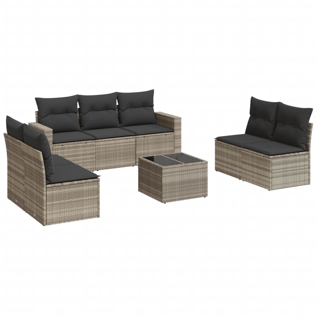 Salotto da Giardino 8 pz Polyrattan Grigio Chiaro Cuscini