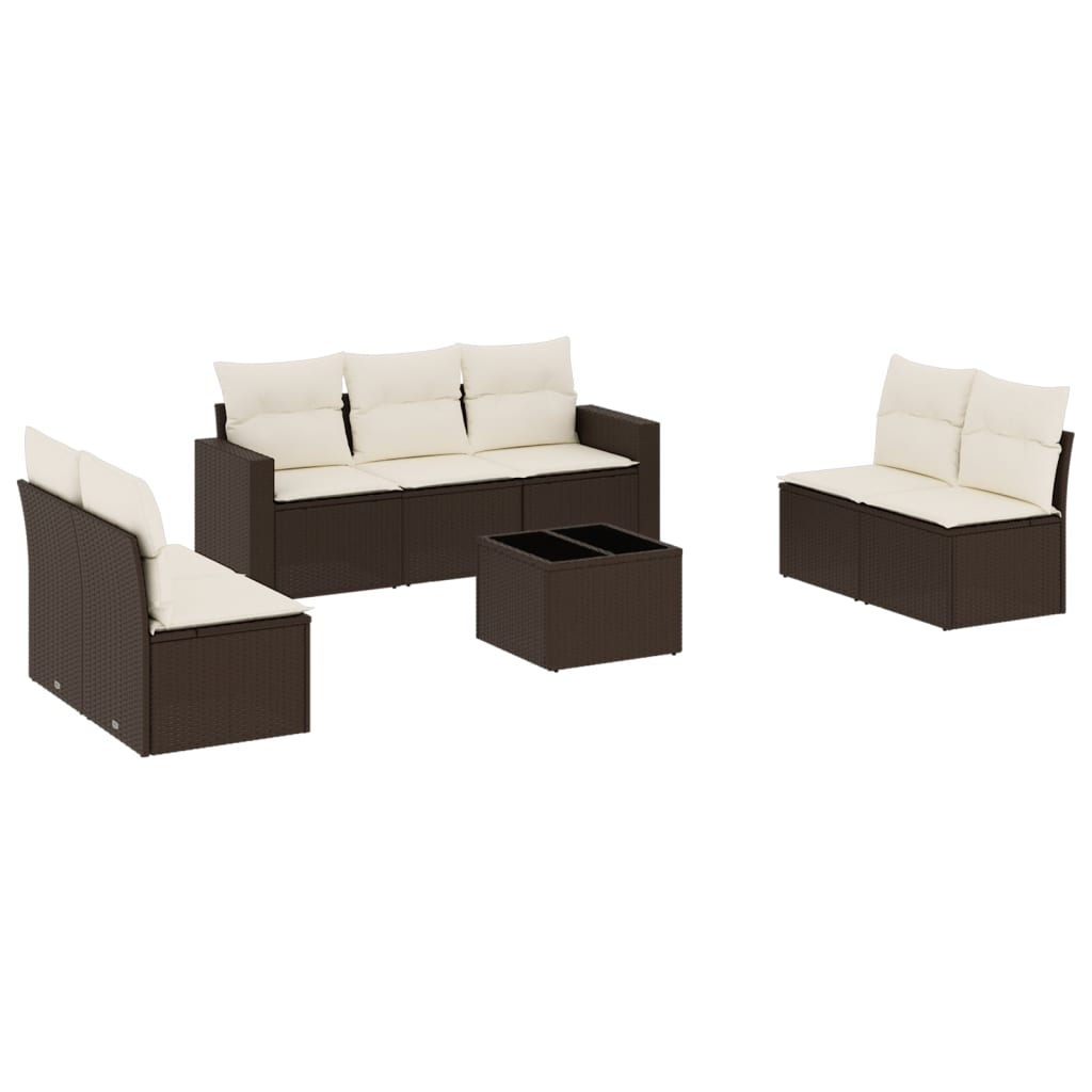 Set Divani da Giardino 8 pz con Cuscini Marrone in Polyrattan