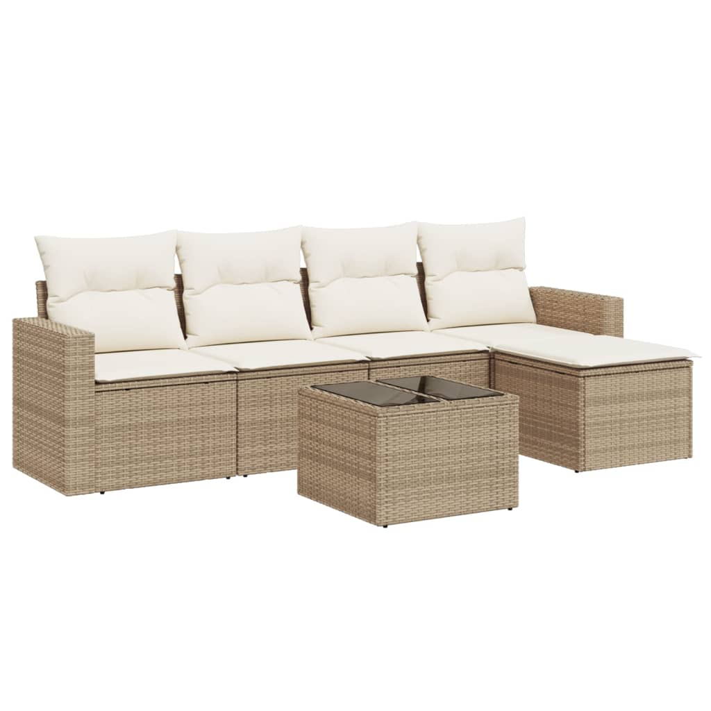 Set Divano da Giardino 6 pz con Cuscini Beige in Polyrattan