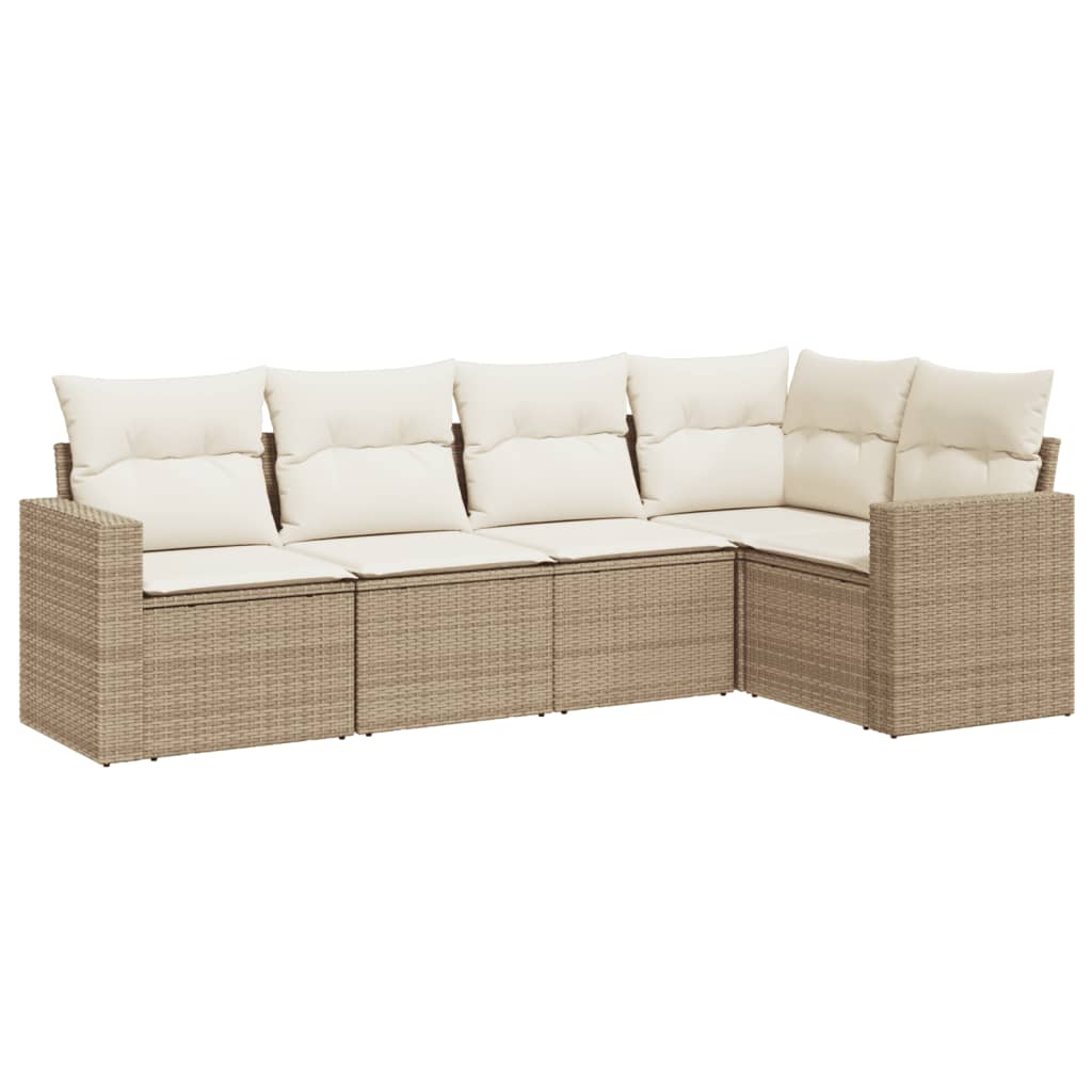 Set Divano da Giardino 5 pz con Cuscini Beige in Polyrattan
