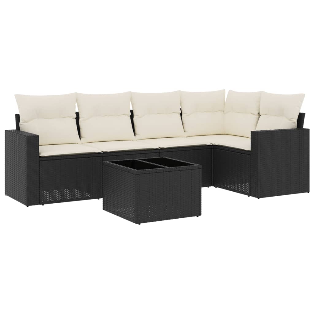 Set Divano da Giardino 6 pz con Cuscini Nero in Polyrattan