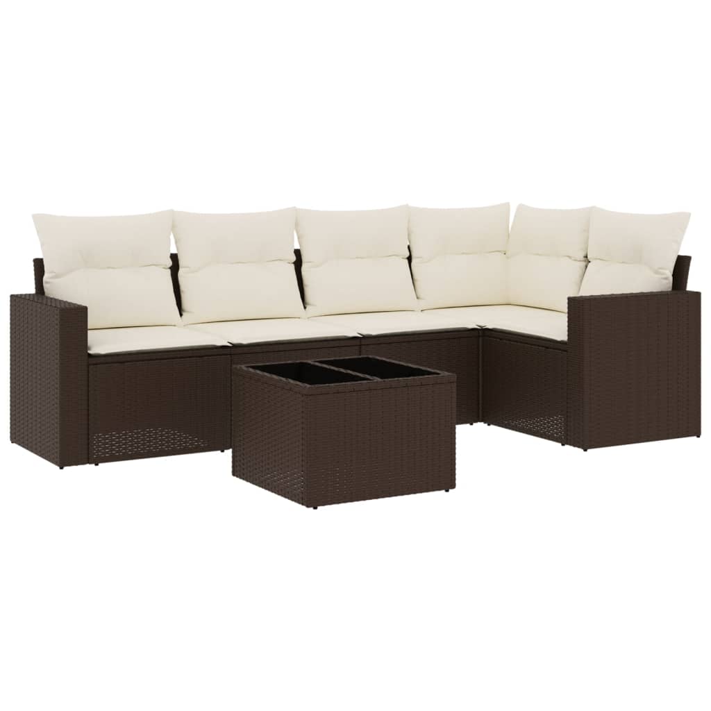 Set Divano da Giardino 6 pz con Cuscini Marrone in Polyrattan