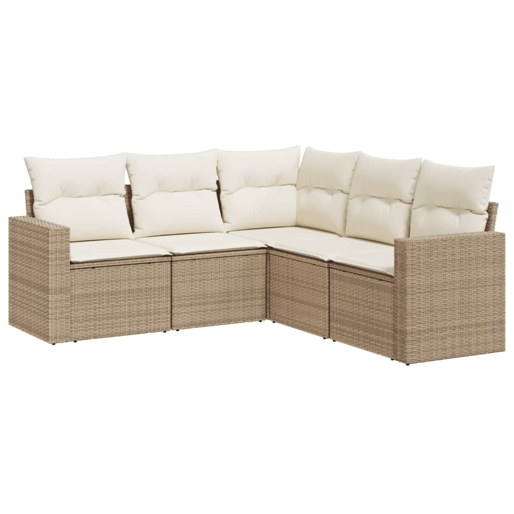 Set Divano da Giardino 5 pz con Cuscini Beige in Polyrattan