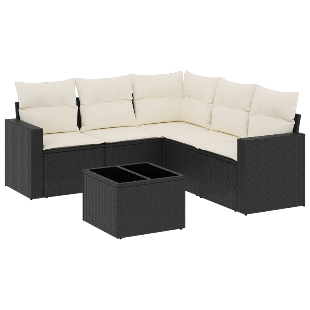 Set Divano da Giardino 6 pz con Cuscini Nero in Polyrattan