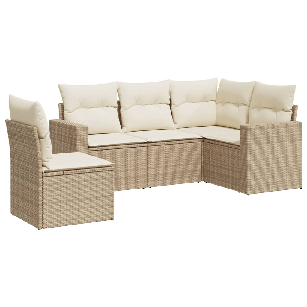Set Divano da Giardino 5 pz con Cuscini Beige in Polyrattan