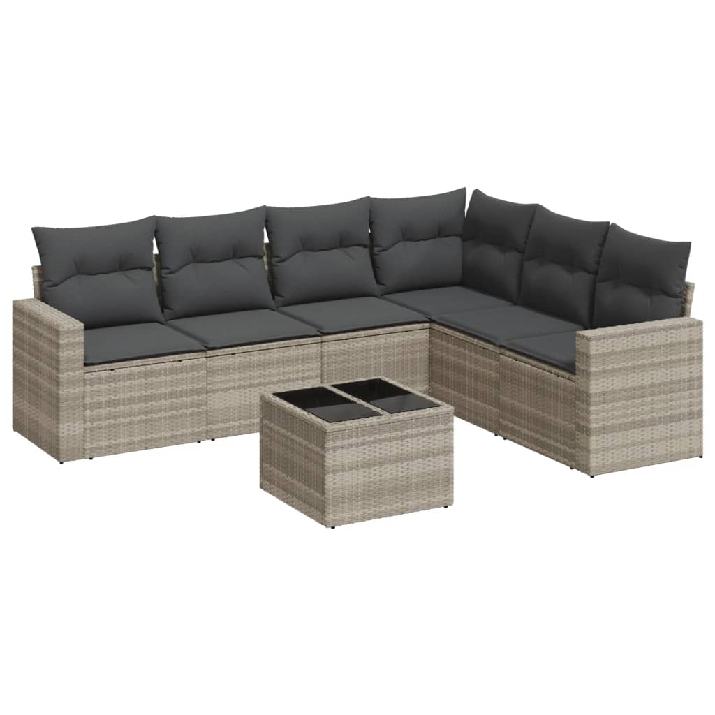 Set Divani da Giardino 7pz con Cuscini Grigio Chiaro Polyrattan