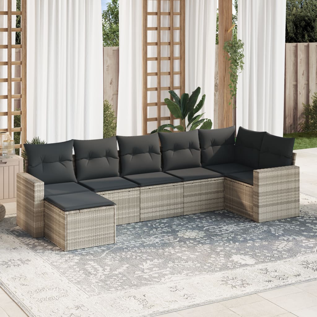 Salotto da Giardino 7 pz in Rattan PE Grigio Chiaro