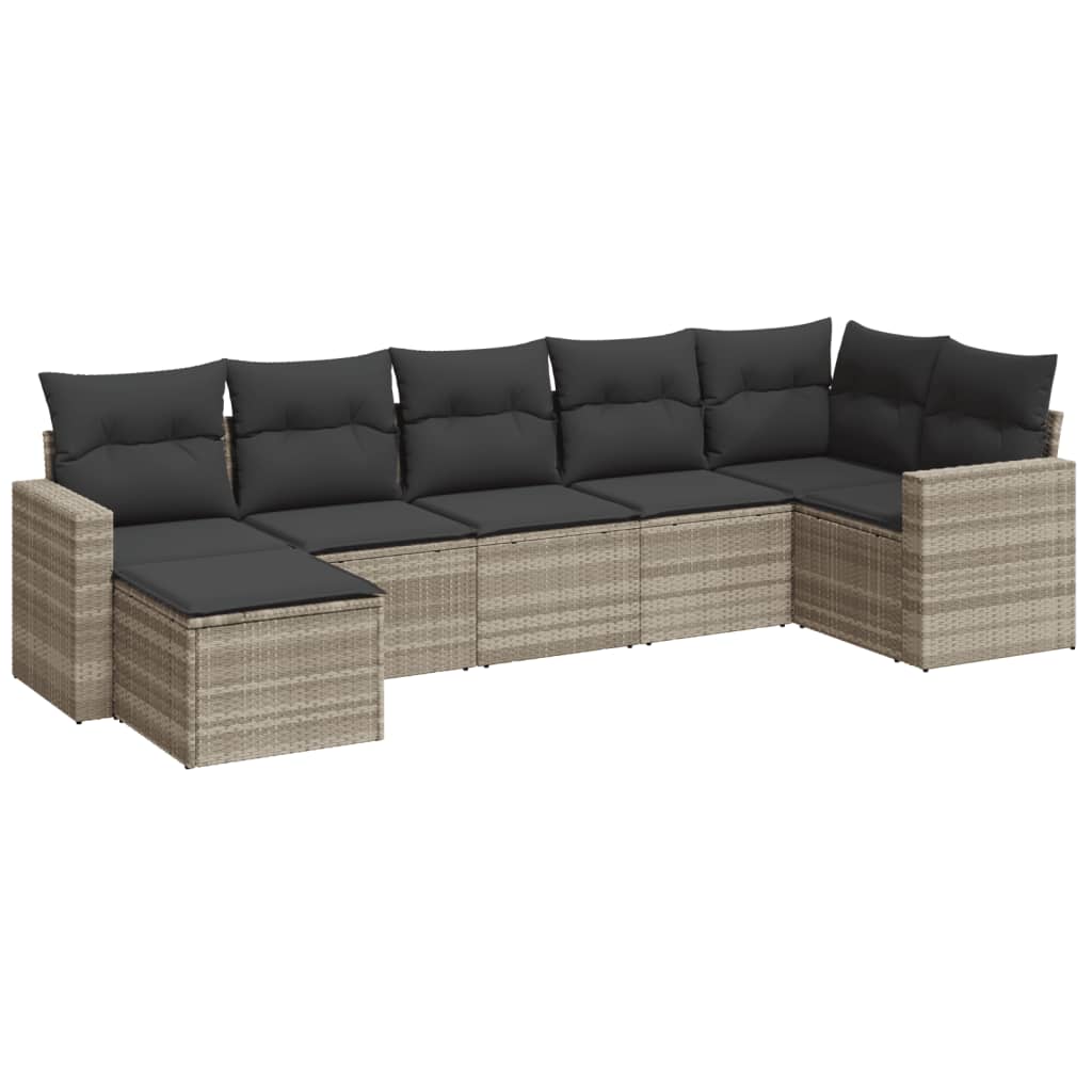 Salotto da Giardino 7 pz in Rattan PE Grigio Chiaro