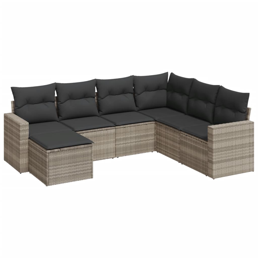 Salotto da Giardino 7 pz Rattan PE Grigio Chiaro con Cuscini