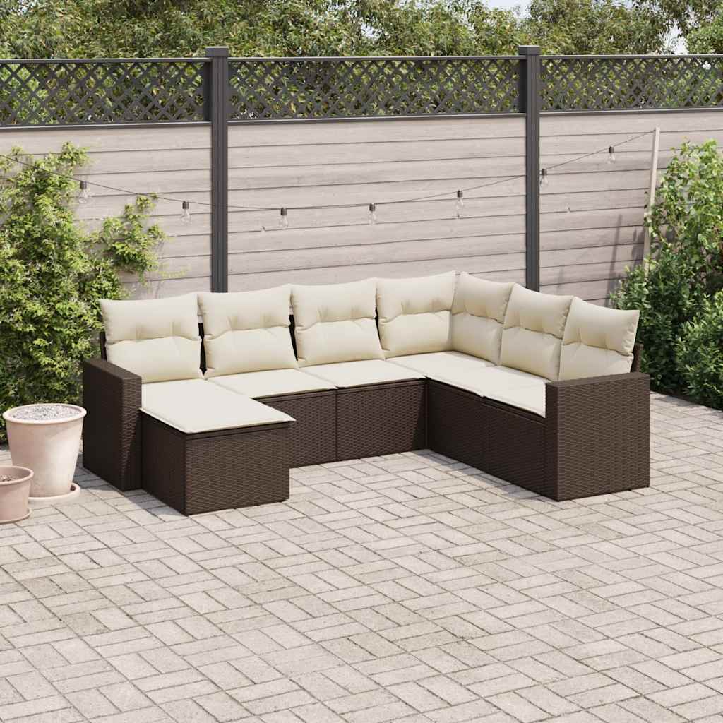 Set salotto da giardino 7 pz in polyrattan marrone