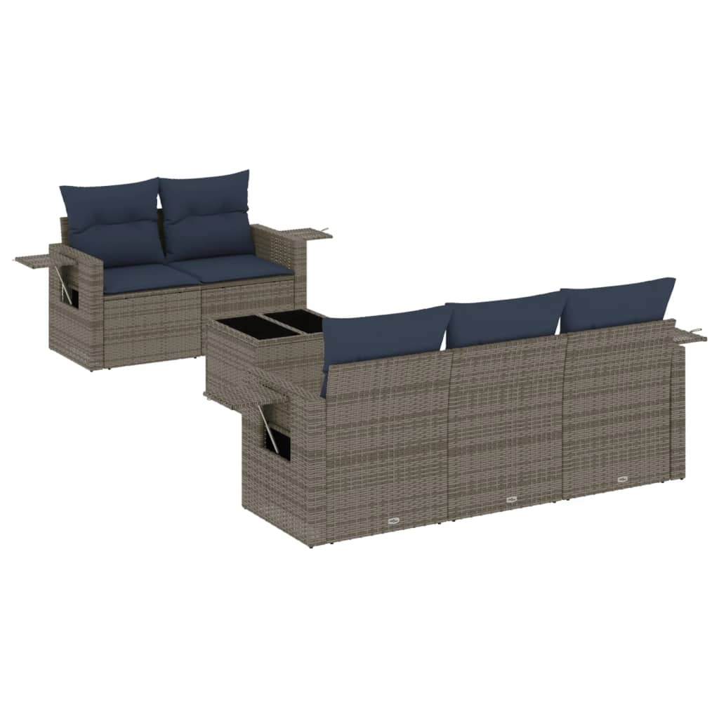 Set Divani da Giardino 6 pz con Cuscini Grigio in Polyrattan