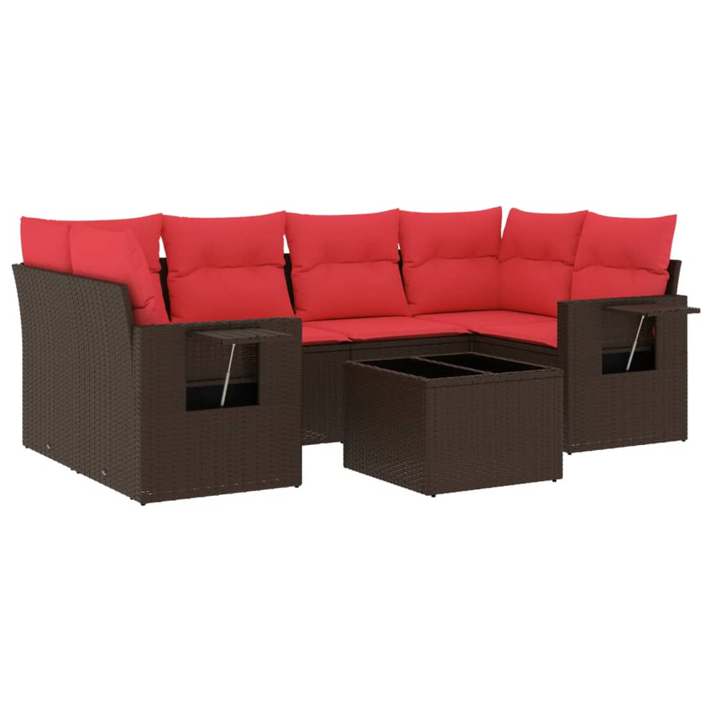 Set Divani da Giardino 7 pz con Cuscini Marrone in Polyrattan
