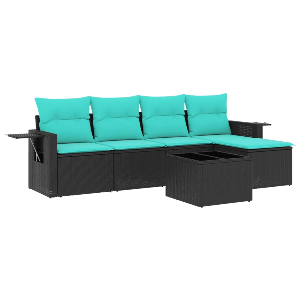 Set Divani da Giardino 6 pz con Cuscini Nero in Polyrattan