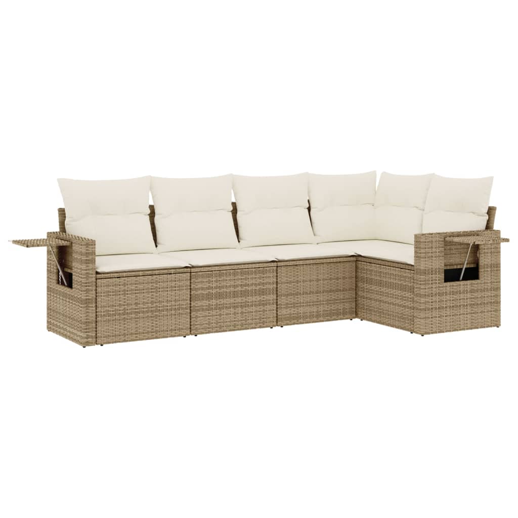 Set Divano da Giardino 5 pz con Cuscini Beige in Polyrattan
