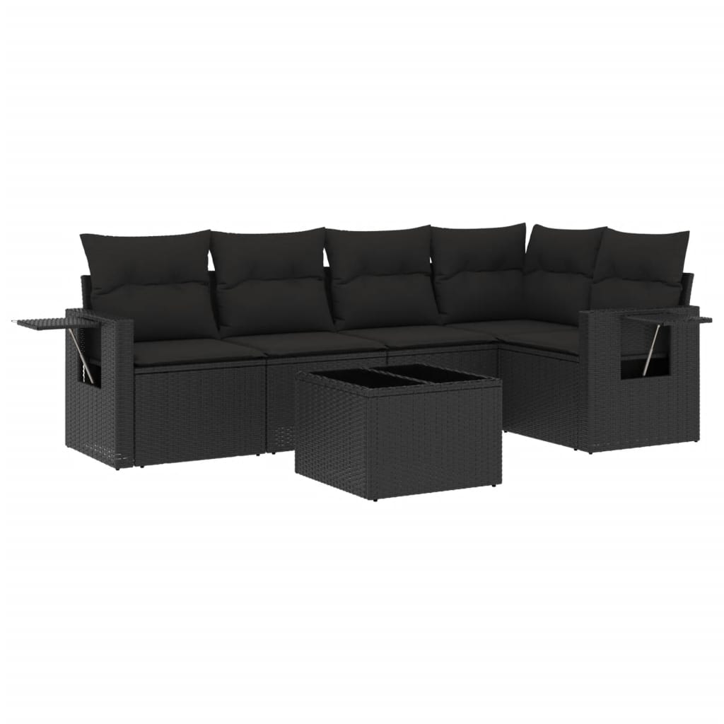 Set Divano da Giardino 6 pz con Cuscini Nero in Polyrattan